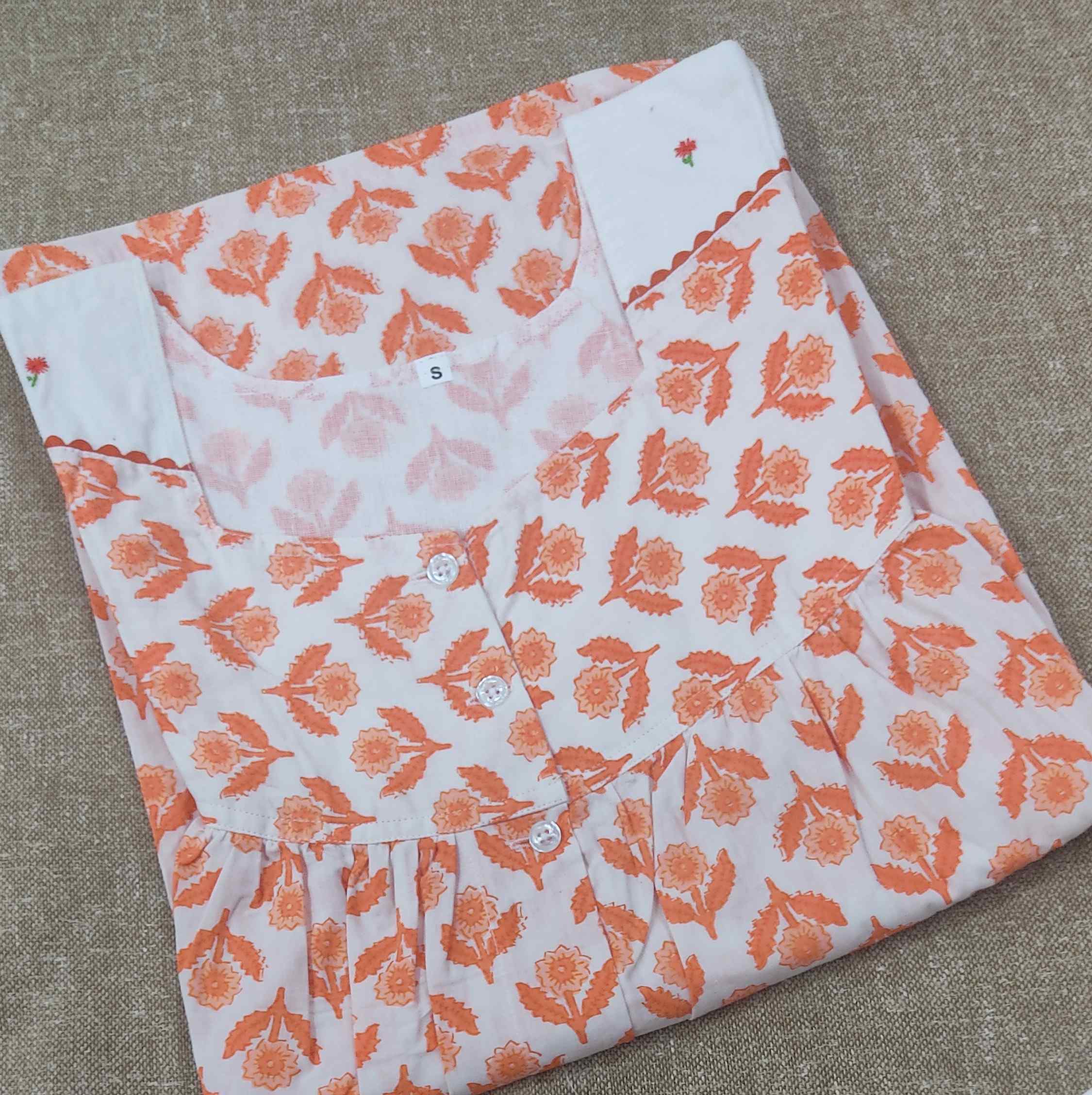 Cotton Pleated , Full Open Small Printed Nighty