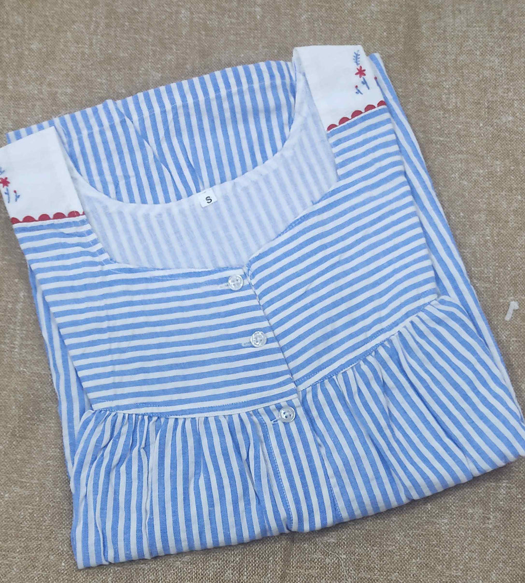 Cotton Pleated , With Pockets, Full Open Small Printed Nighty