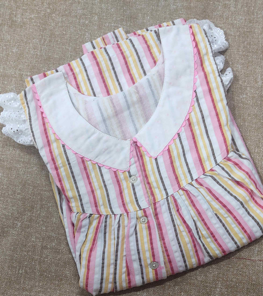Cotton Pleated , With Pockets, Sleeveless  Small Printed Nightyl