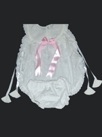 White hacoba ball frock set, side open, with panties for baby girls 0 to 1 years